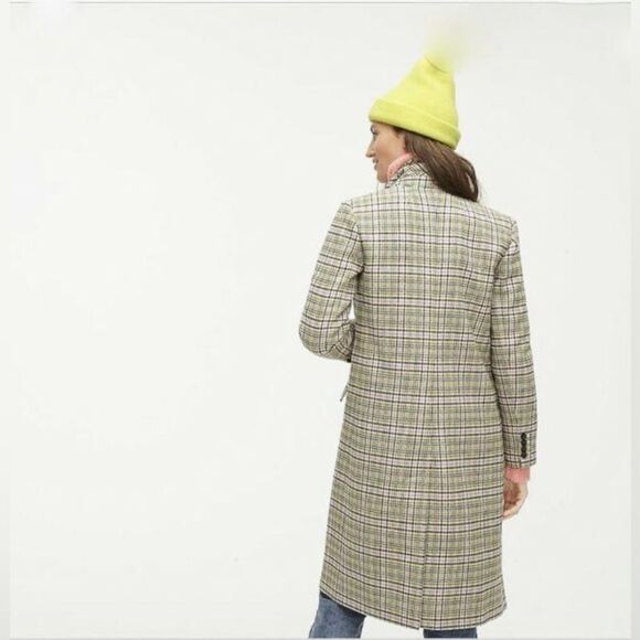 J CREW LONG DOUBLE-BREASTED TOPCOAT IN PLAID WOMENS SIZE 4 CARAMEL ITALIAN WOOL - Picture 3 of 9